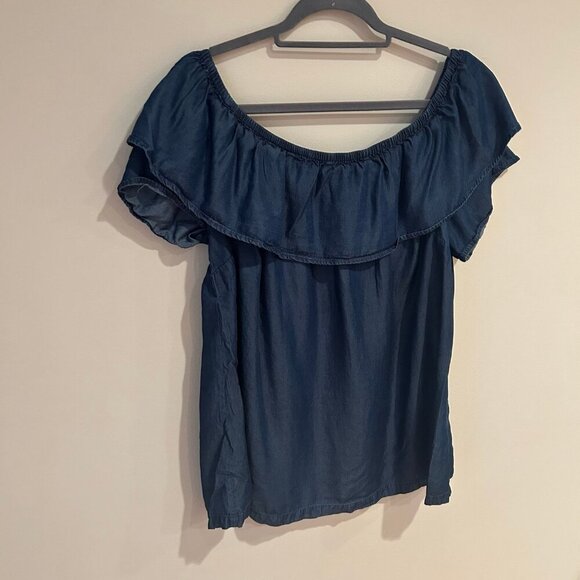H By Halston Chambray Blue Off The Shoulder Top Blouse Women’s Size X-Large - Picture 2 of 6